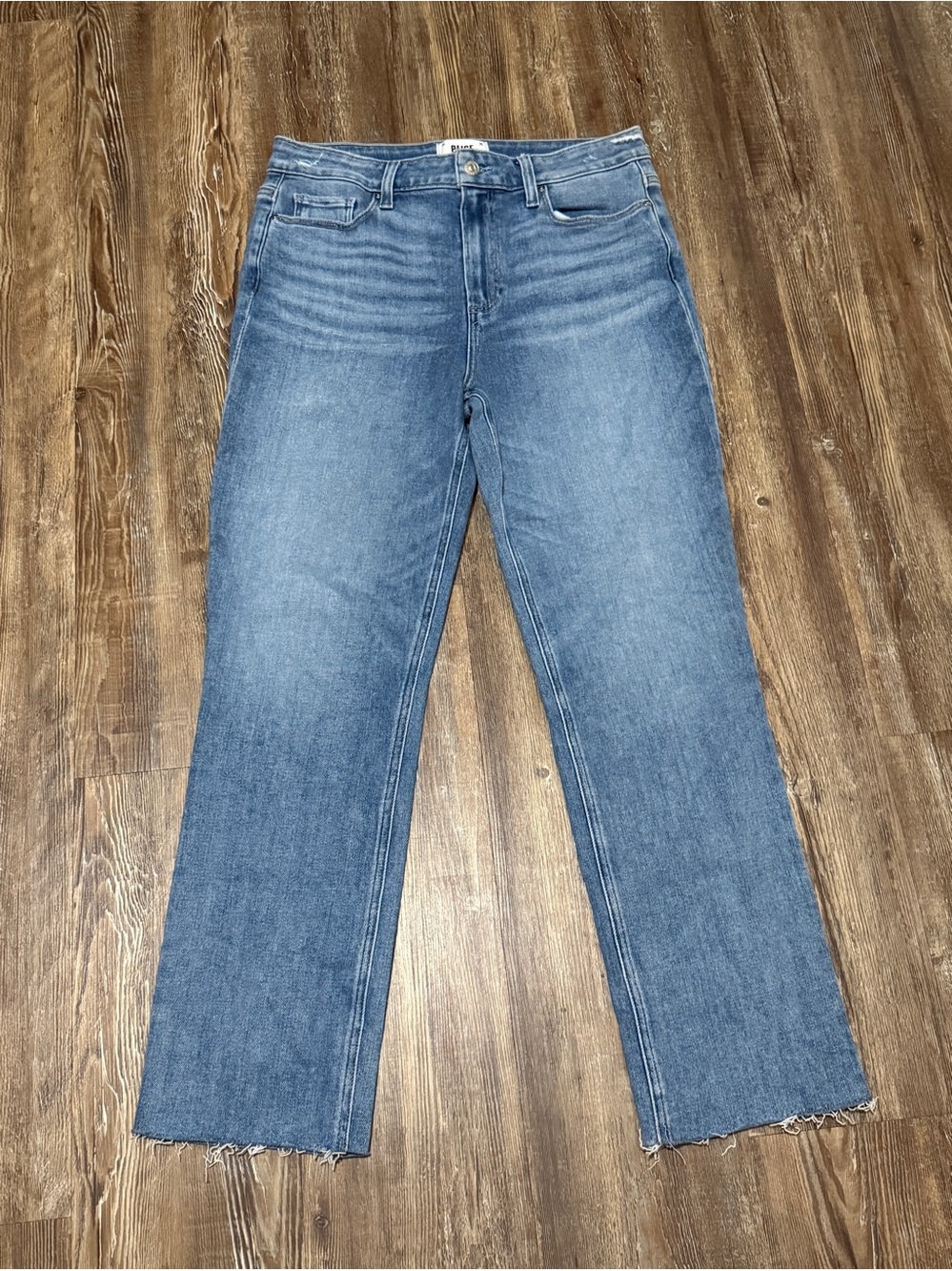 Paige Cindy Jeans Women's 32 High Rise Frayed Hem in Music Distressed Wash Denim